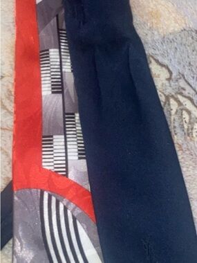 Yves Saint Laurent Red and Navy Geometric Silk Scarf
